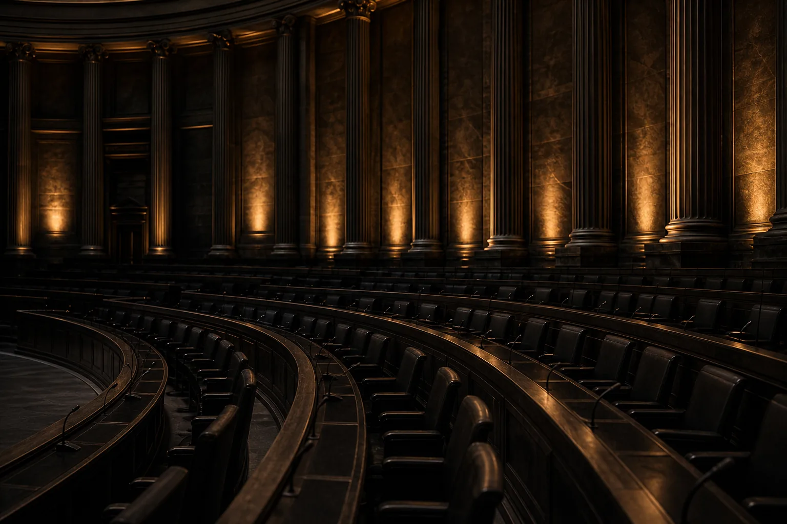 Institutional plenary hall with delegate seating