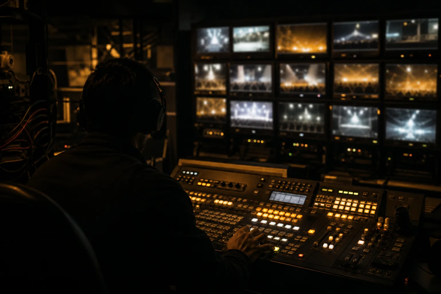 Broadcast control room during a live event